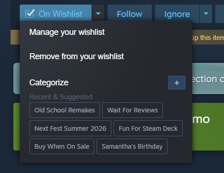 Steam Wishlist Categories